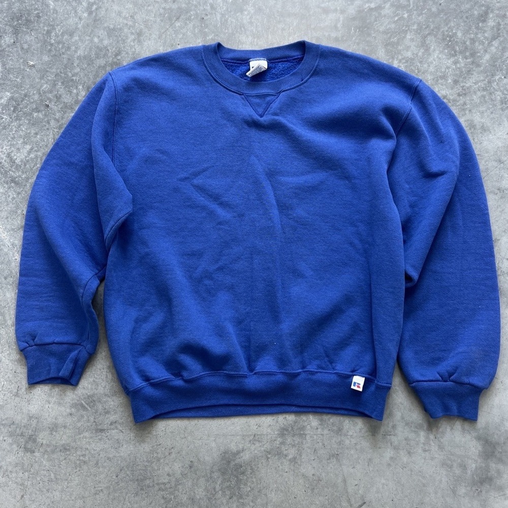 Russell Athletic Vintage Crewneck Sweatshirt Mens Medium Royal Blue V-Stitch